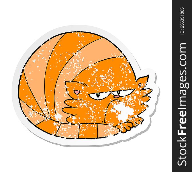 Distressed Sticker Of A Cartoon Grumpy Cat