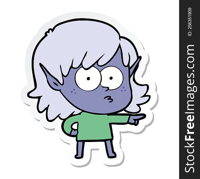 Sticker Of A Cartoon Elf Girl Pointing
