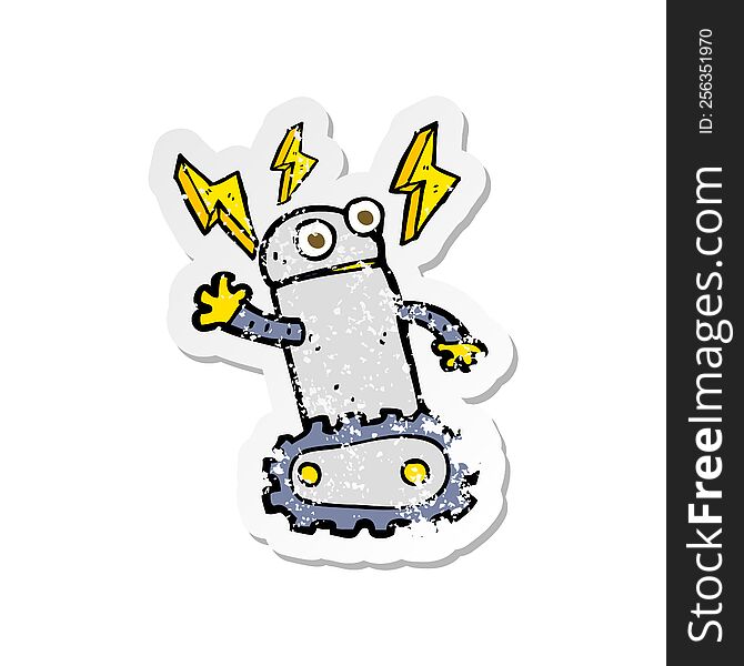 Retro Distressed Sticker Of A Cartoon Robot