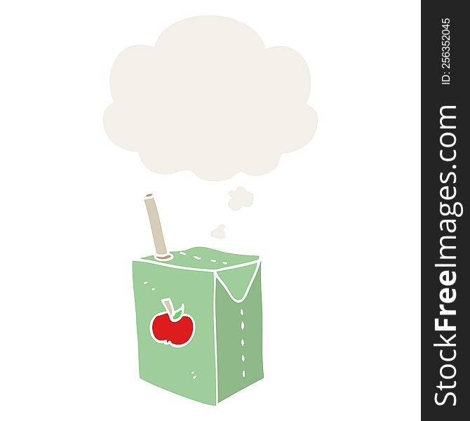 cartoon apple juice box and thought bubble in retro style