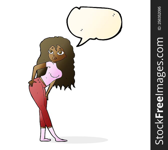 cartoon attractive woman looking surprised with speech bubble