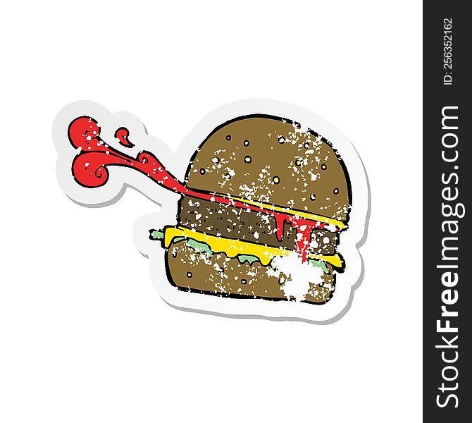 Retro Distressed Sticker Of A Cartoon Burger