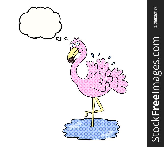 freehand drawn thought bubble cartoon flamingo
