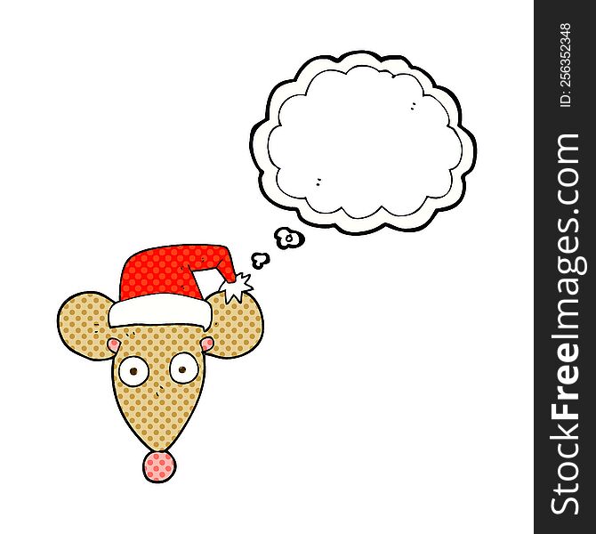 Thought Bubble Cartoon Mouse In Christmas Hat