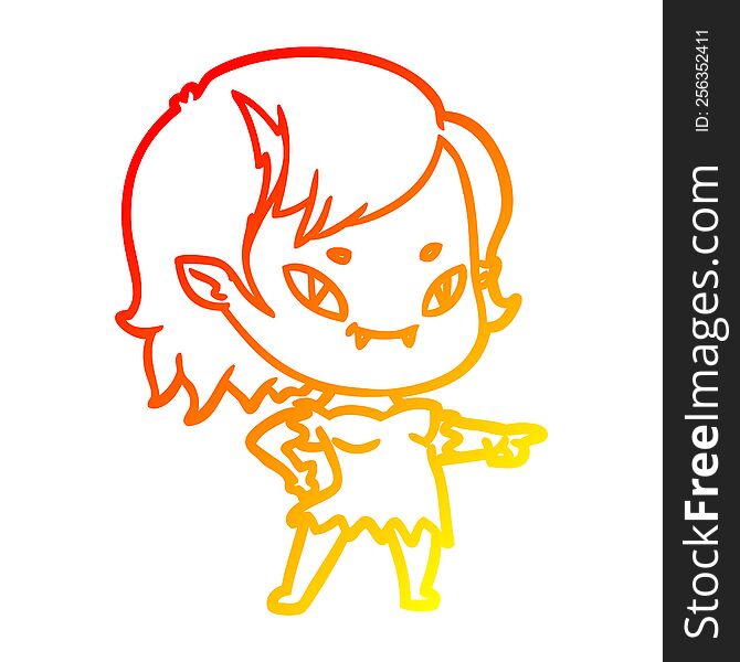 warm gradient line drawing cartoon friendly vampire girl pointing