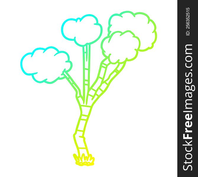 cold gradient line drawing of a cartoon sparse tree