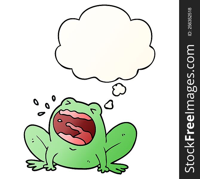 cartoon frog shouting with thought bubble in smooth gradient style