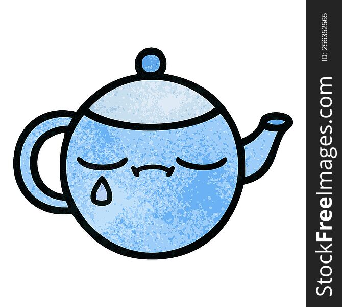 retro grunge texture cartoon of a sad tea pot
