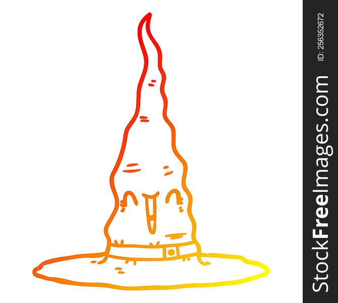 warm gradient line drawing of a cartoon witchs hat