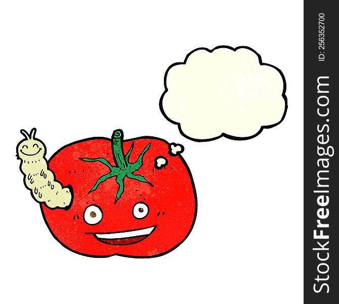 Cartoon Tomato With Bug With Thought Bubble