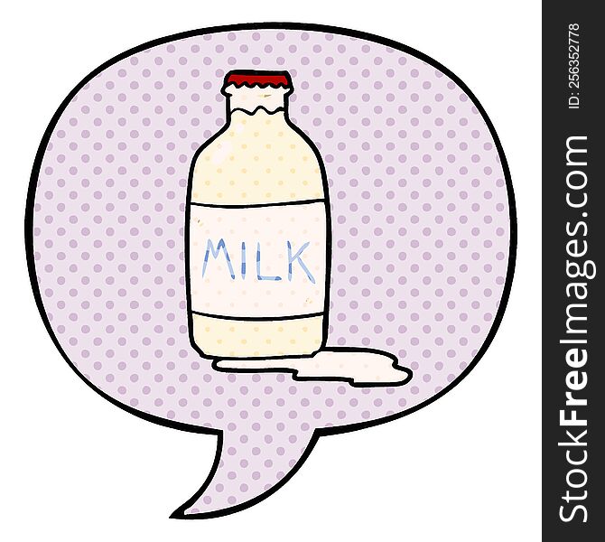 cartoon pint of fresh milk and speech bubble in comic book style