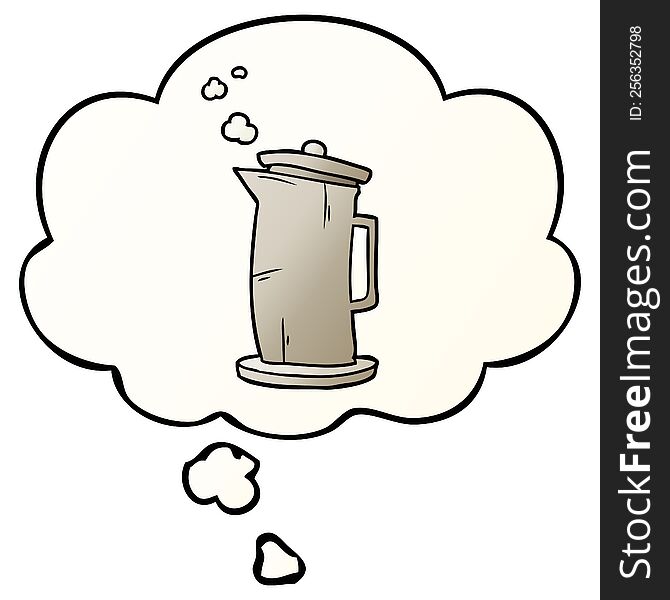 cartoon old kettle with thought bubble in smooth gradient style