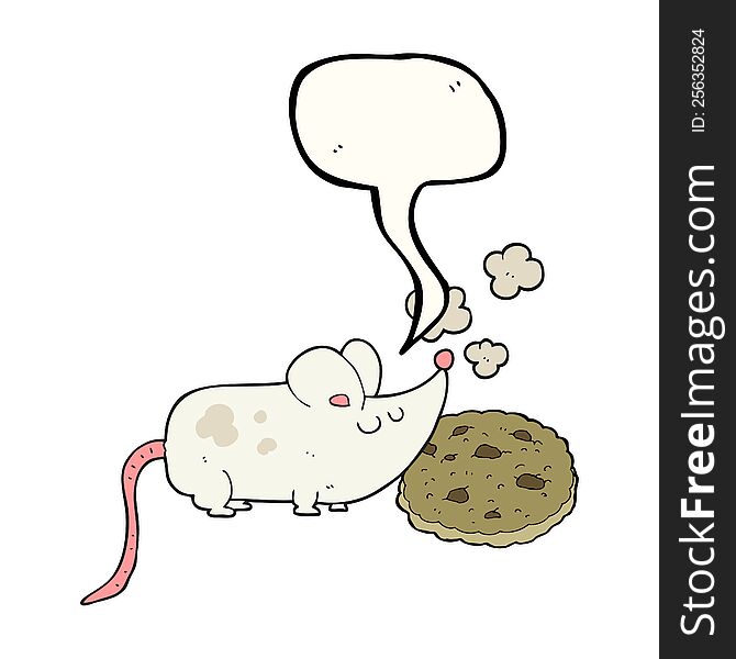 cute freehand drawn speech bubble cartoon mouse and cookie. cute freehand drawn speech bubble cartoon mouse and cookie
