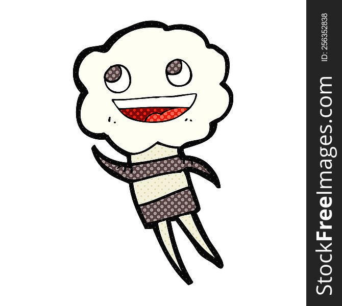 freehand drawn comic book style cartoon cute cloud head creature