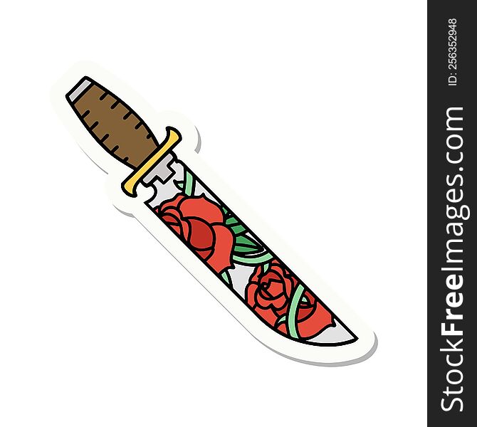 Tattoo Style Sticker Of A Dagger And Flowers