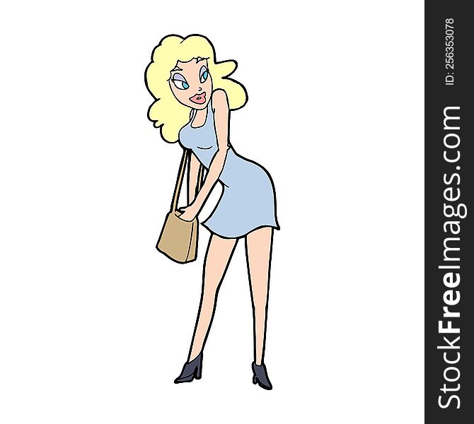 Cartoon Woman Looking In Handbag