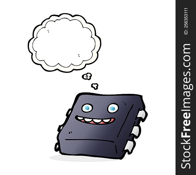 cartoon computer chip with thought bubble