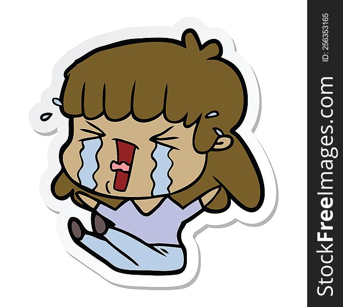 sticker of a cartoon woman in tears