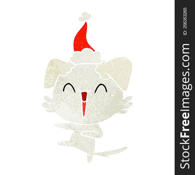 Happy Dancing Dog Retro Cartoon Of A Wearing Santa Hat