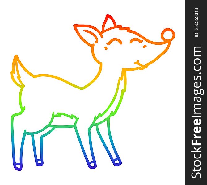 rainbow gradient line drawing of a cartoon deer