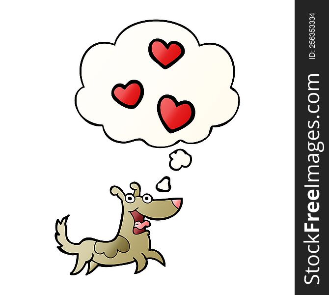 cartoon dog with love hearts with thought bubble in smooth gradient style