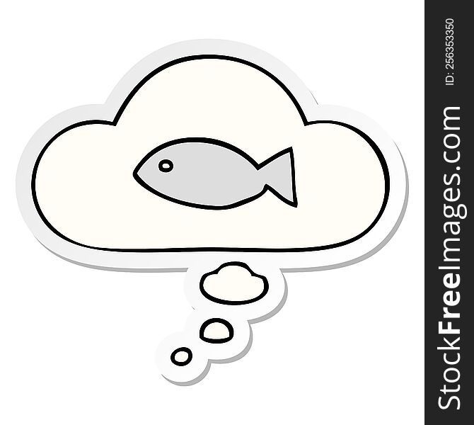 cartoon fish symbol with thought bubble as a printed sticker