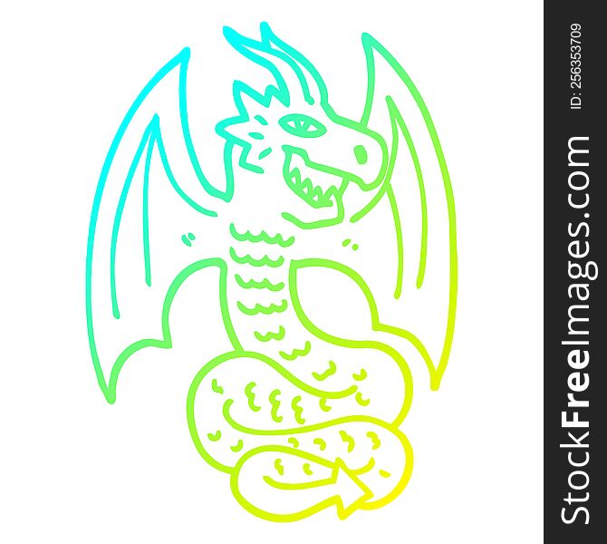 cold gradient line drawing of a cartoon dragon