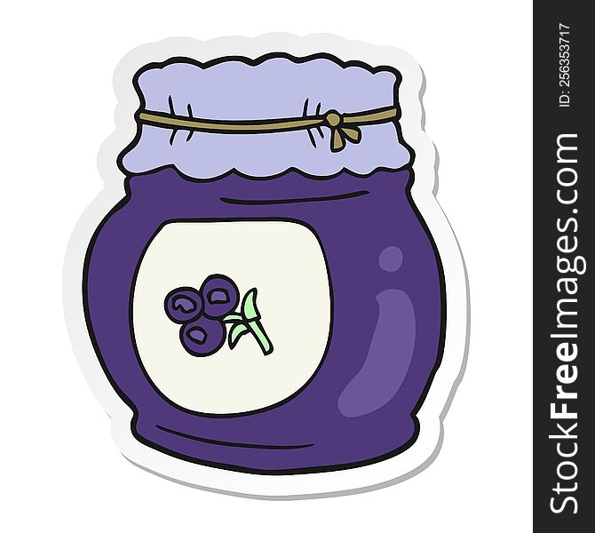 sticker of a cartoon blueberry jam