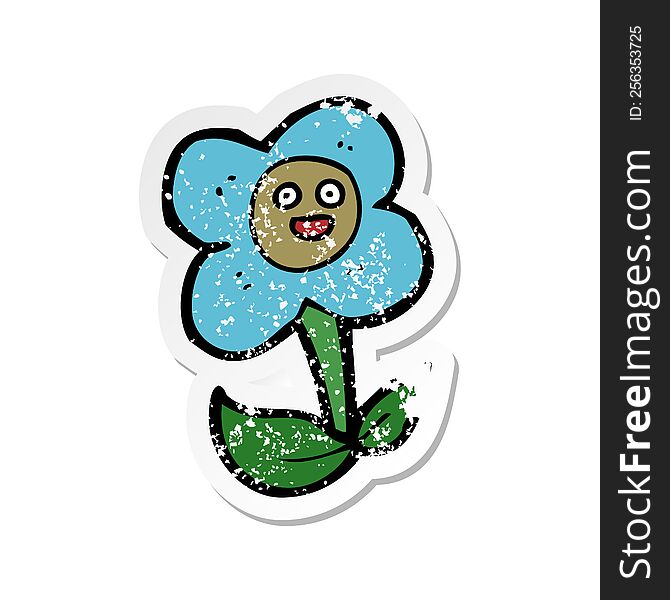 Retro Distressed Sticker Of A Cartoon Flower With Face
