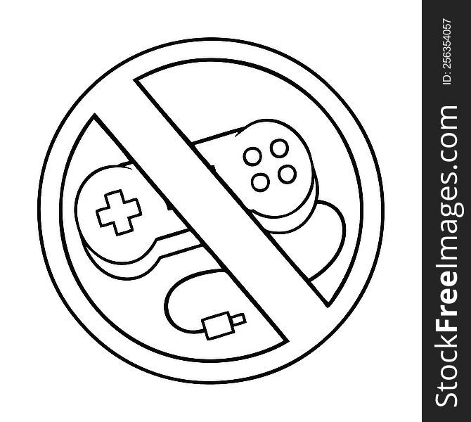 line drawing cartoon of a no gaming allowed sign