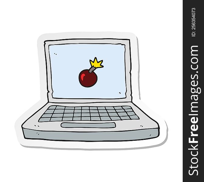 Sticker Of A Cartoon Laptop Computer With Bomb Symbol