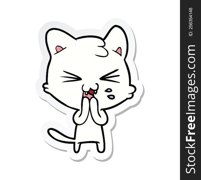 sticker of a cartoon hissing cat