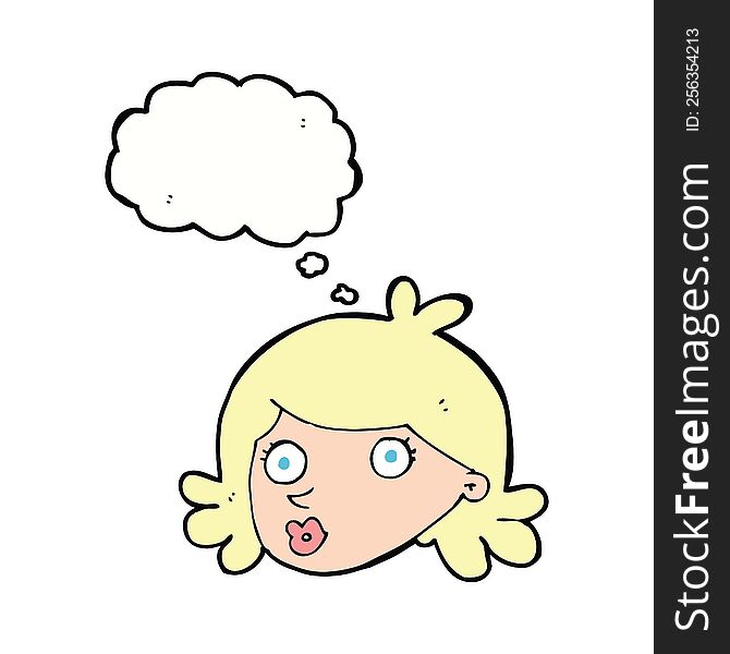 cartoon pretty face with thought bubble