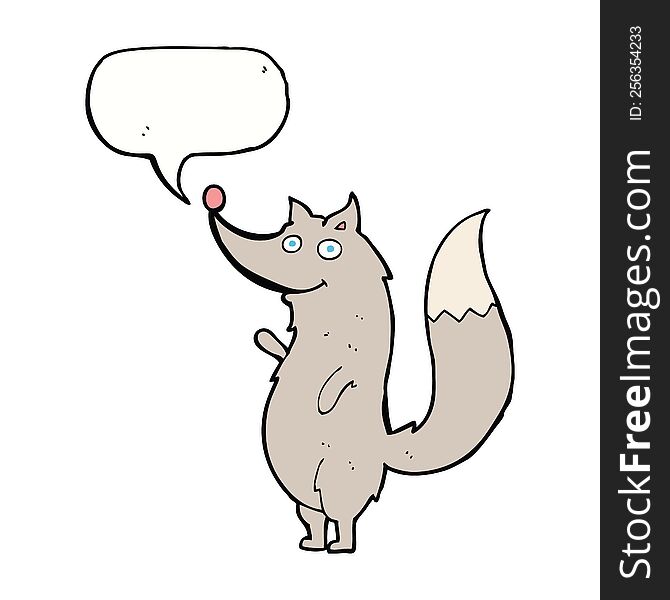 Cartoon Waving Wolf With Speech Bubble