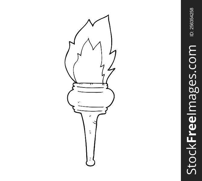 freehand drawn black and white cartoon flaming torch
