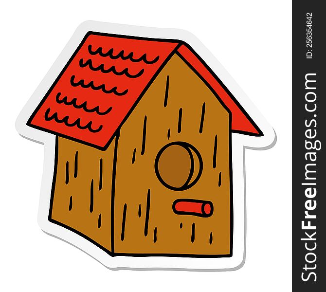 Sticker Cartoon Doodle Of A Wooden Bird House