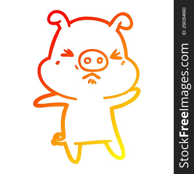 Warm Gradient Line Drawing Cartoon Angry Pig