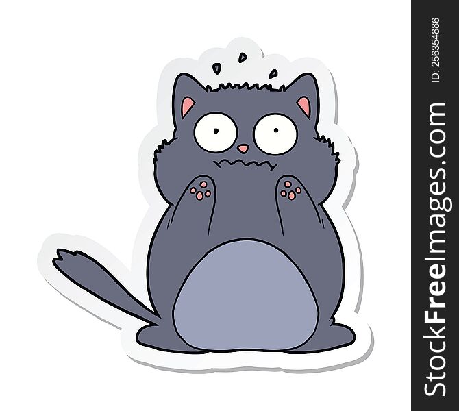 Sticker Of A Cartoon Worried Cat