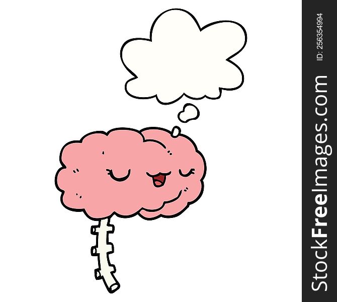 happy cartoon brain with thought bubble. happy cartoon brain with thought bubble