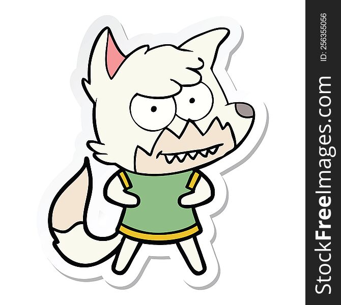 sticker of a cartoon grinning fox