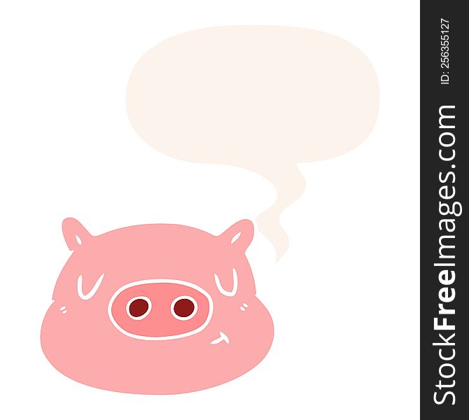 Cartoon Pig Face And Speech Bubble In Retro Style