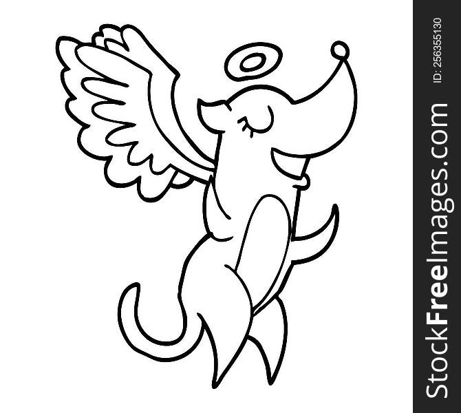 Line Drawing Cartoon Angel Dog