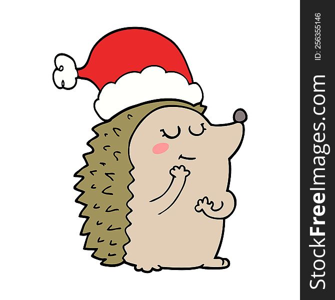 Cartoon Hedgehog Wearing Christmas Hat