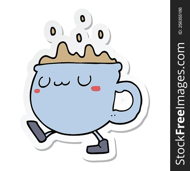 Sticker Of A Cartoon Coffee Cup Walking