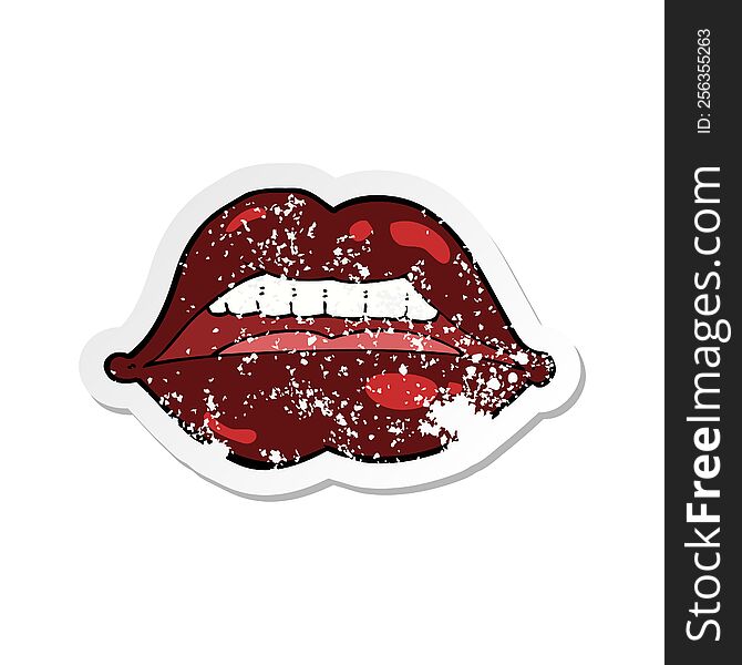retro distressed sticker of a cartoon sexy halloween lips symbol