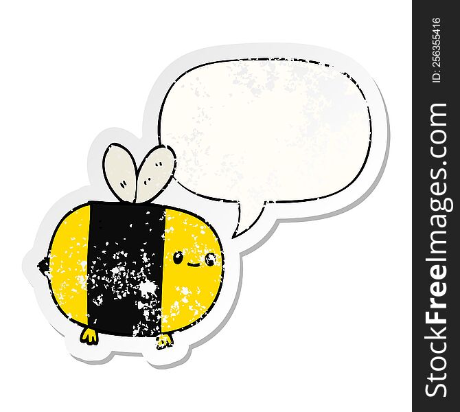 Cute Cartoon Bee And Speech Bubble Distressed Sticker