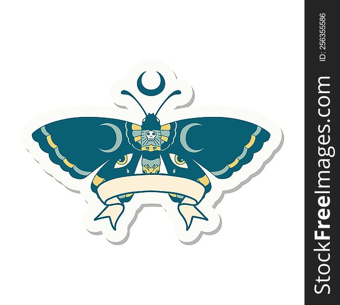tattoo style sticker with banner of a moth