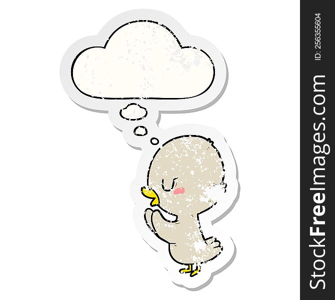 Cartoon Duckling And Thought Bubble As A Distressed Worn Sticker