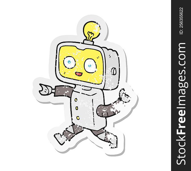 Retro Distressed Sticker Of A Cartoon Little Robot