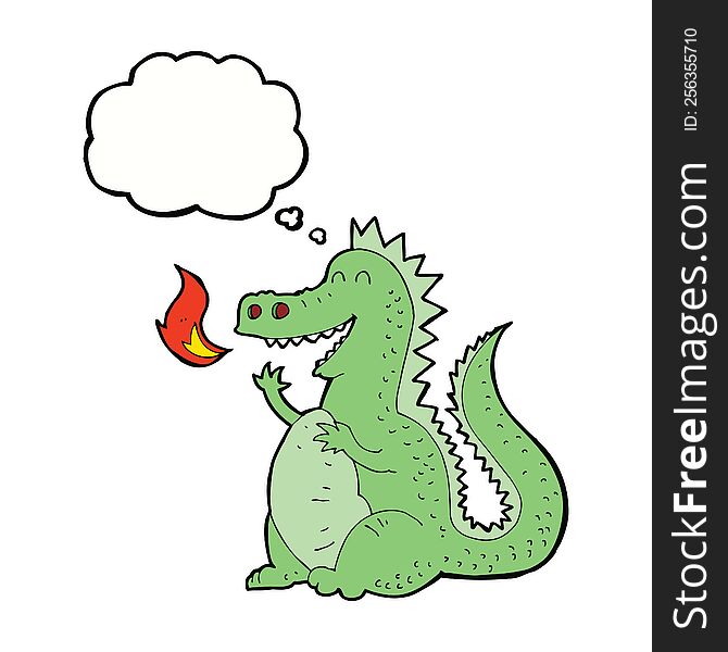 Cartoon Fire Breathing Dragon With Thought Bubble